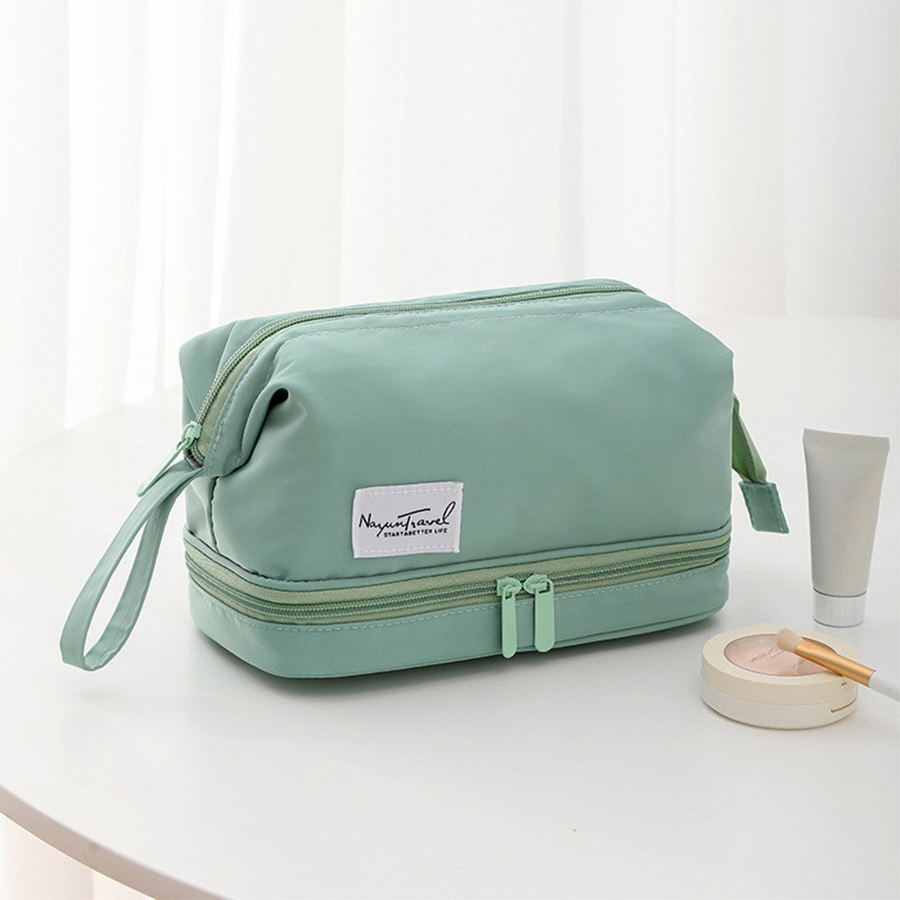 Two Layers Makeup Storage Bag Green Water Resistant Cosmetic Bag Travel Bag