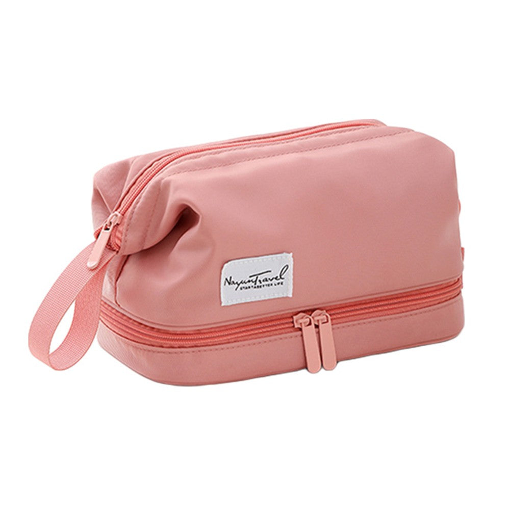 Two Layers Makeup Storage Bag Pink Water Resistant Cosmetic Bag Travel Bag