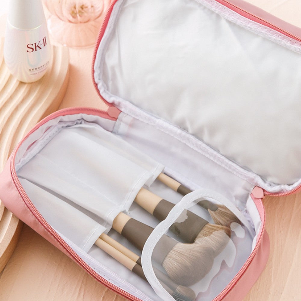Two Layers Makeup Storage Bag Pink Water Resistant Cosmetic Bag Travel Bag