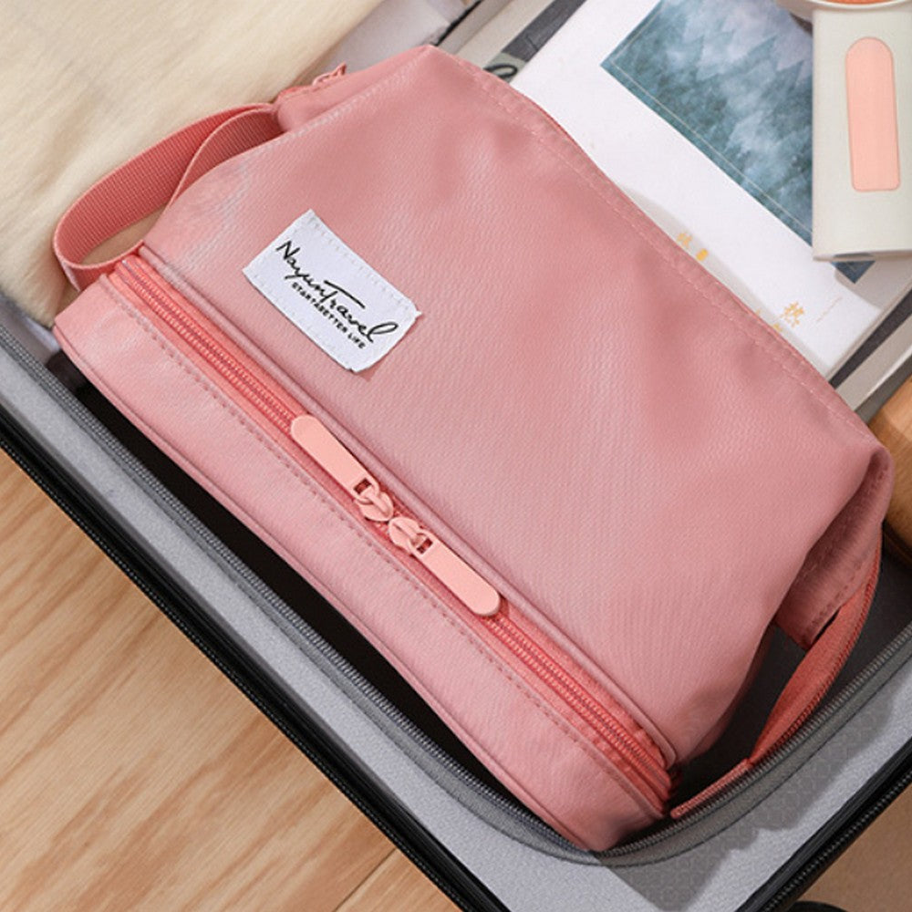 Two Layers Makeup Storage Bag Pink Water Resistant Cosmetic Bag Travel Bag