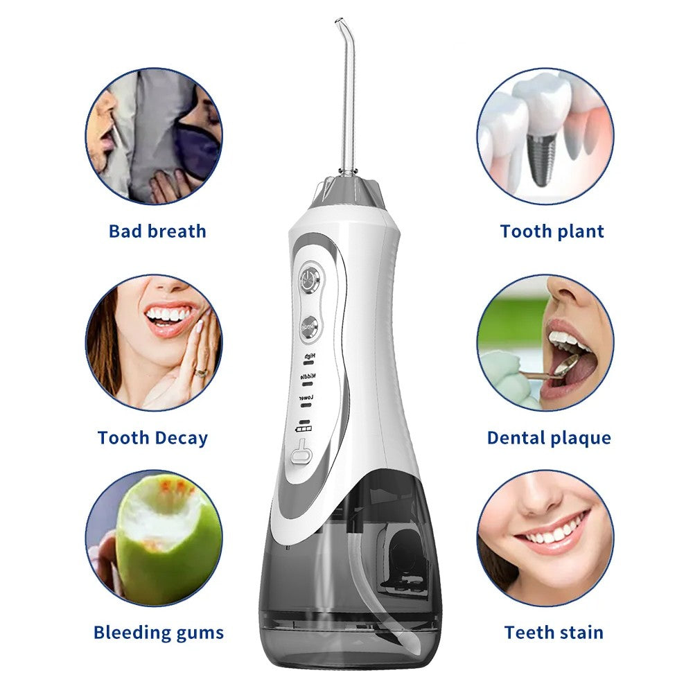 White Cordless Electric Water Flosser Dental Oral Irrigator Teeth Cleaning Device Teeth Cleaner with 7 Jet Tips