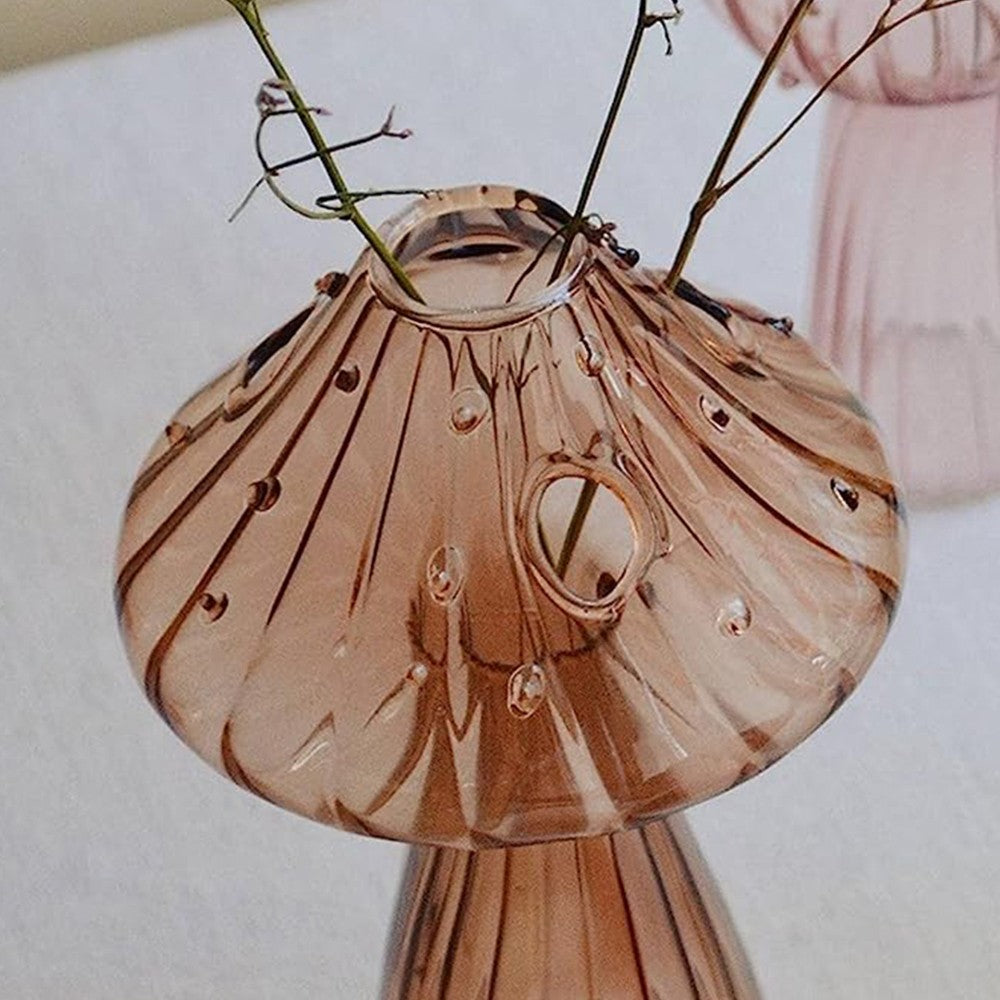 Brown Mushroom Shaped Glass Vase Aromatherapy Bottle Hydroponic Plant Flower Pot