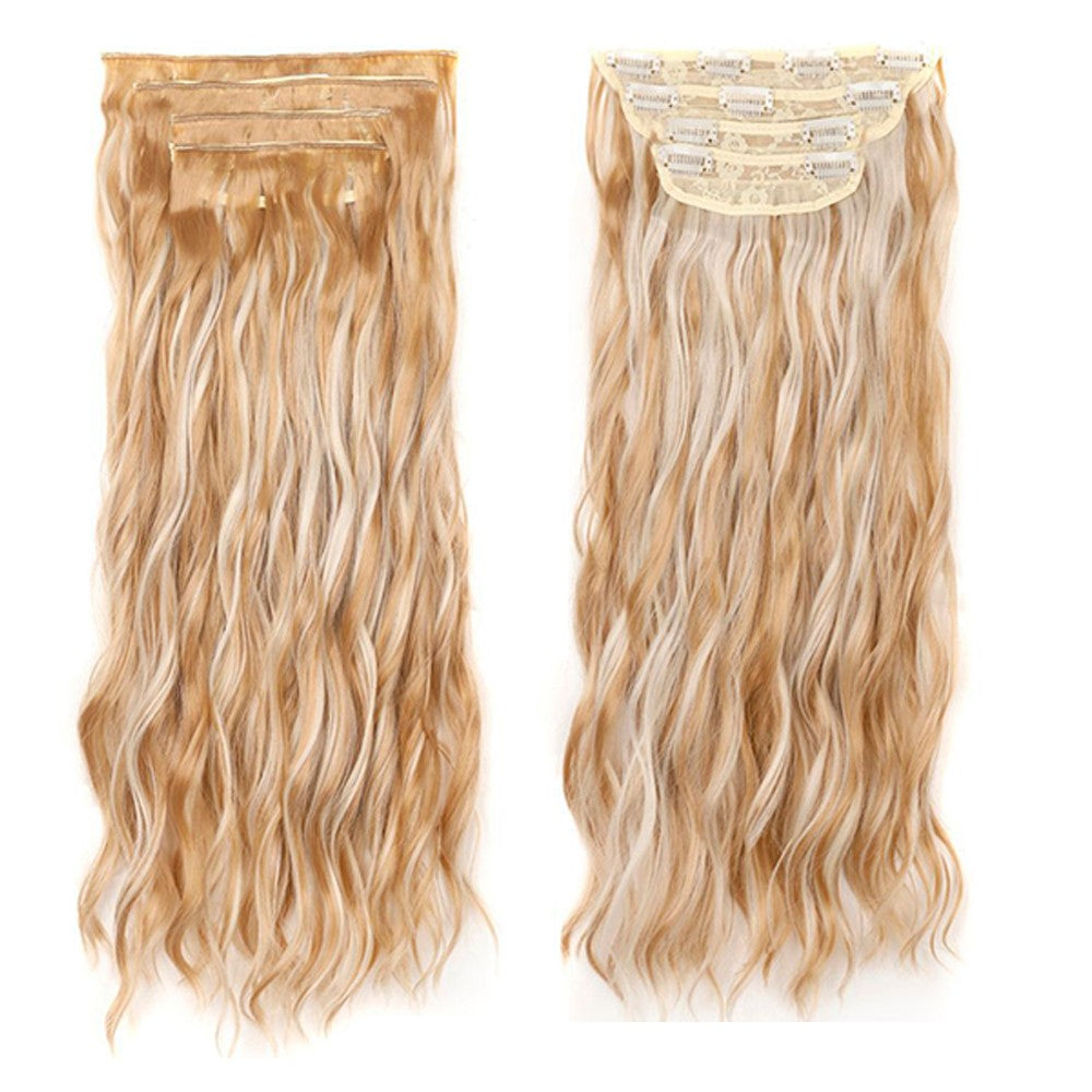 Set of 4Pcs Blonde Clip in Hair Extensions Natural Wavy Hair Extensions Long Wavy Hairpieces