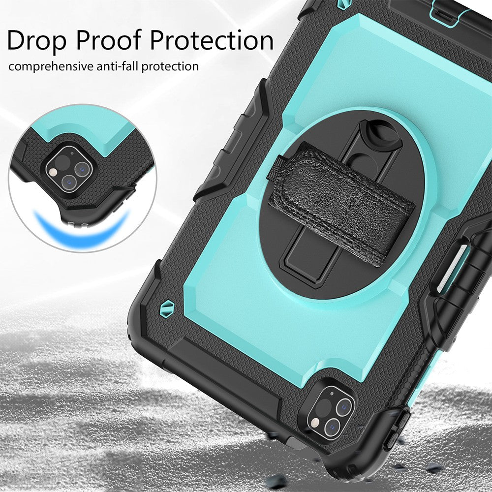 For iPad Shockproof Protective Case Stand with Screen Protector Shoulder Strap Blue