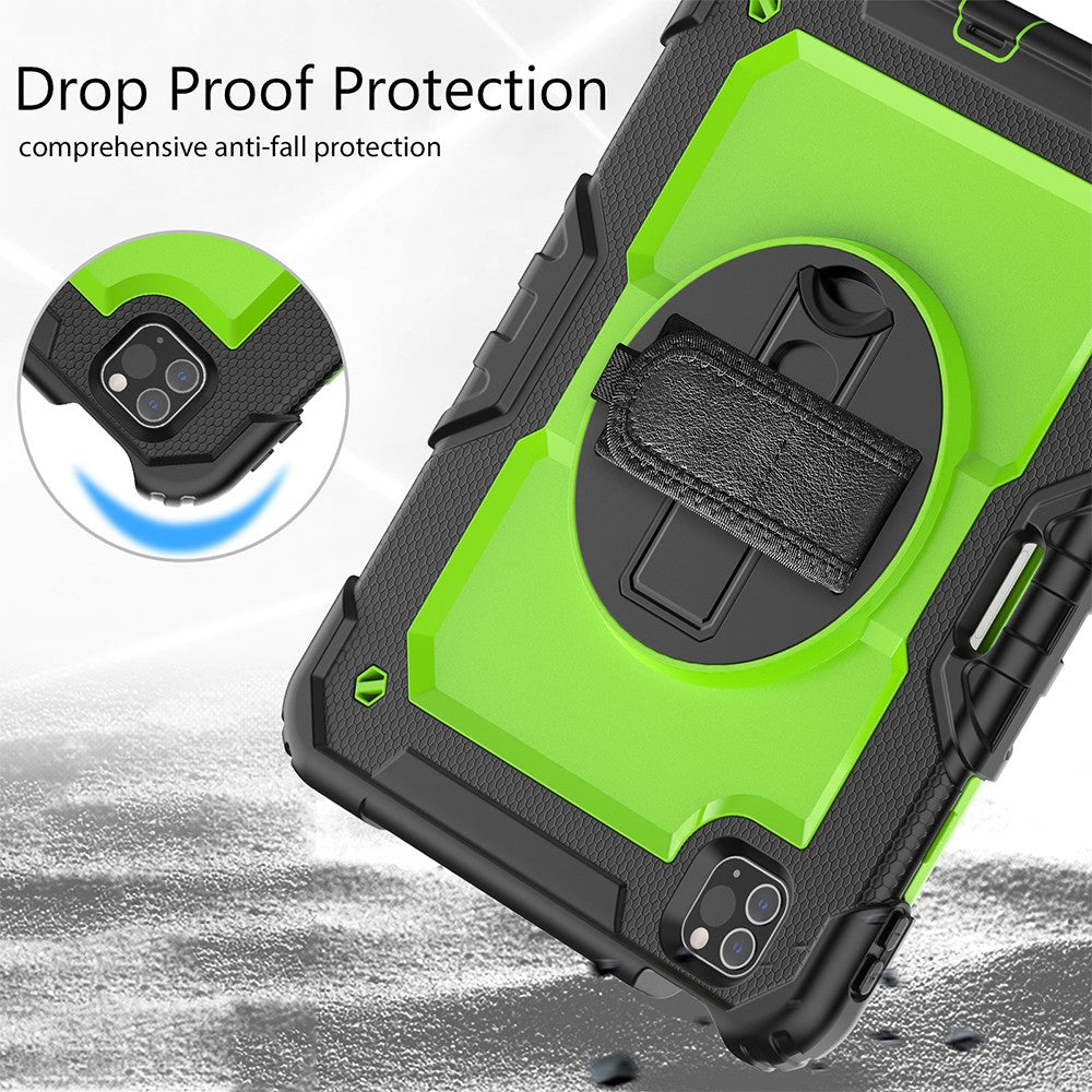 For iPad Shockproof Protective Case Stand with Screen Protector Shoulder Strap Green