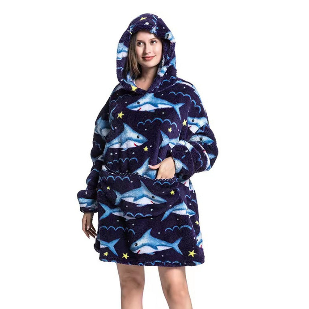 Unisex Adult Hooded Blanket Wearable Blanket Oversized Hoodie Blanket Navy Blue