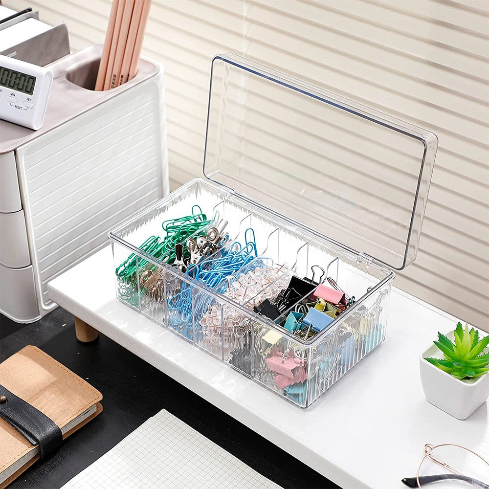 6 Compartments Data Cable Management Box Clear Power Cord Organizer Box Charger Storage Box with Lid