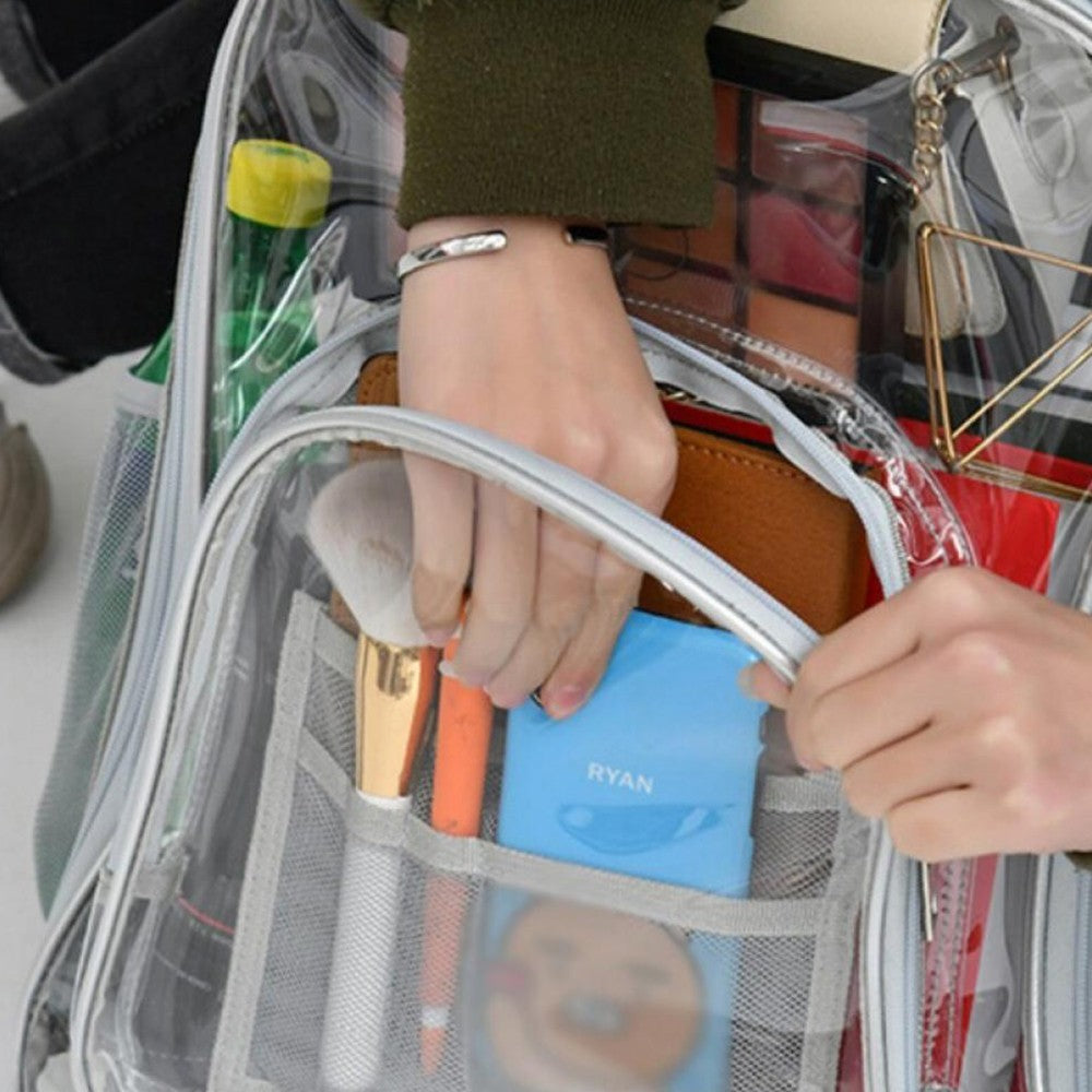 PVC Clear Backpack Transparent Bookbag School Backpack with Reinforced Strap Grey