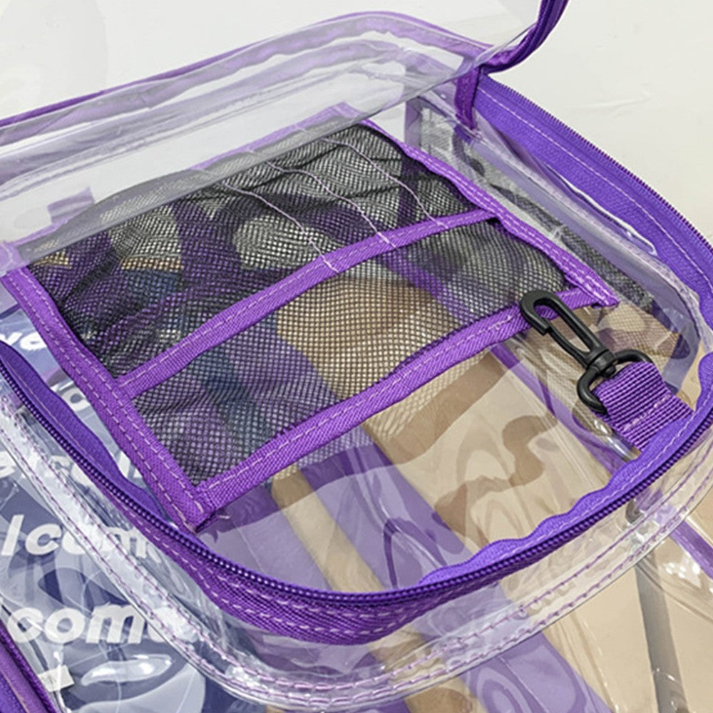 PVC Clear Backpack Transparent Bookbag School Backpack with Reinforced Strap Purple
