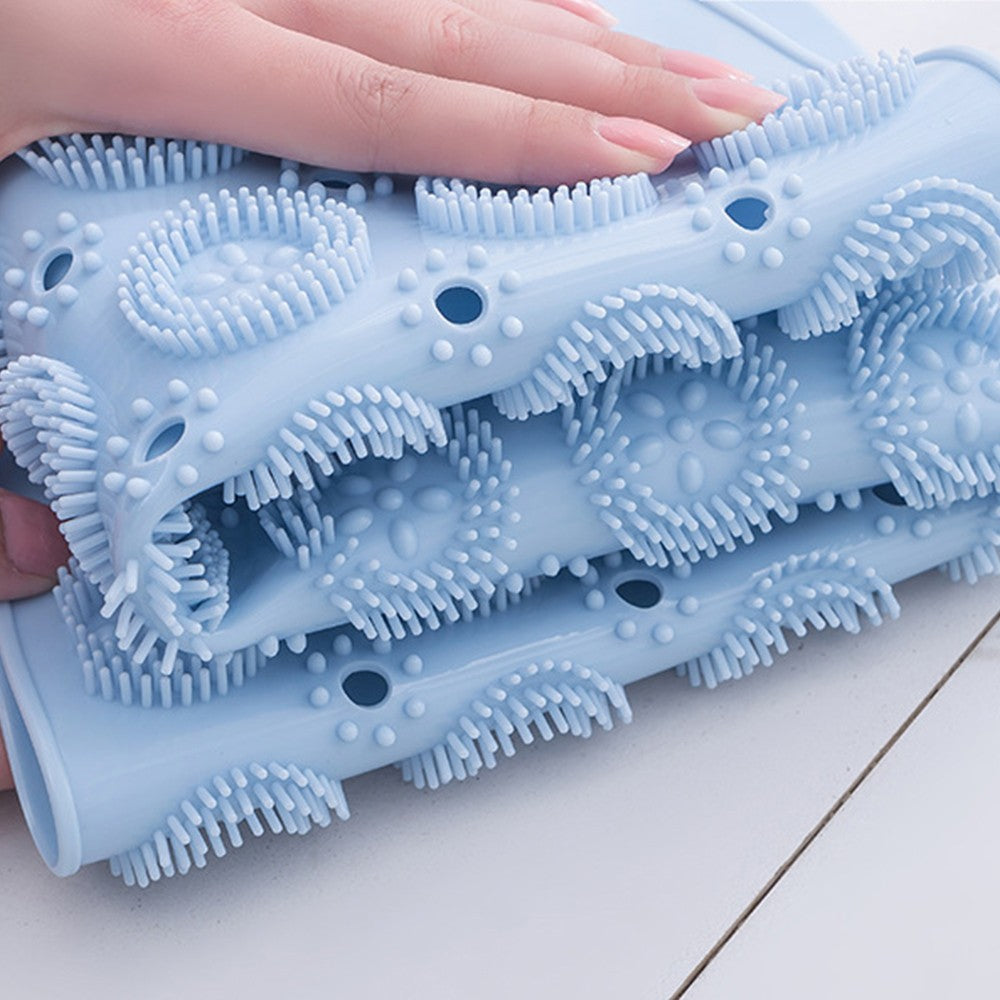 55cm Anti Slip Shower Mat Foot Scrub Mat Exfoliates Feet Scrubber Suction Cups Mat Blue