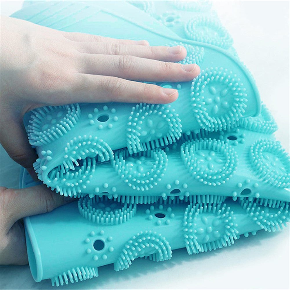 55cm Anti Slip Shower Mat Foot Scrub Mat Exfoliates Feet Scrubber Suction Cups Mat Green