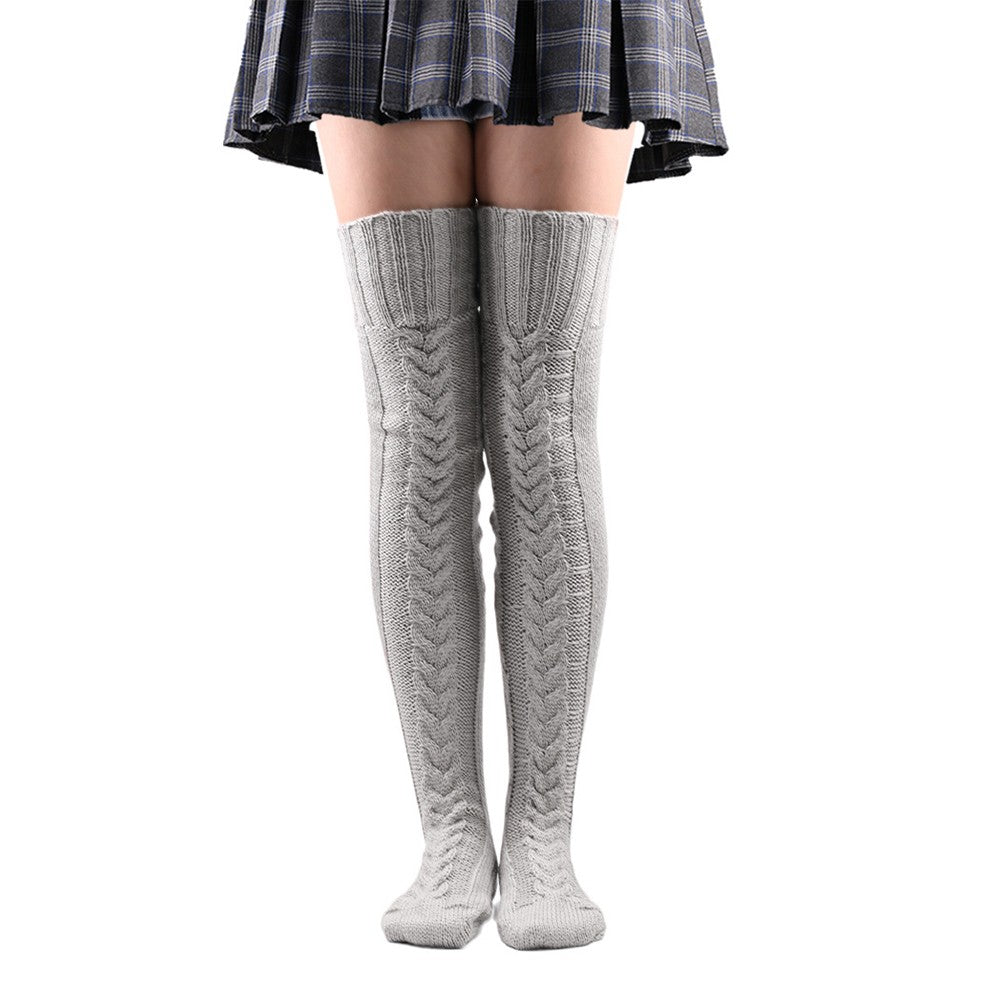 2 Pairs of 75cm Solid Over the Knee Knitted Socks Winter Long Socks Black and Grey