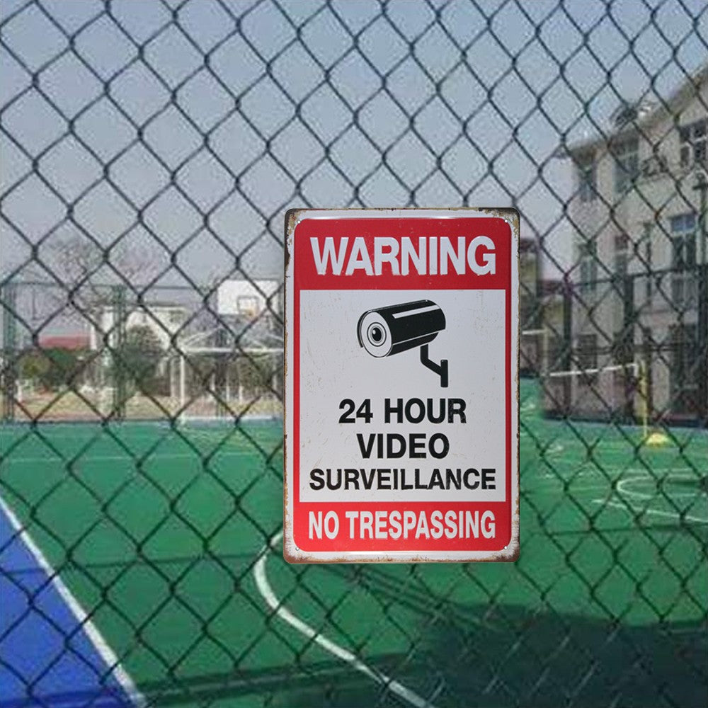 4Pcs 30x20cm 24 Hour Video Surveillance Sign Metal Warning Sign for Home Business CCTV Security Camera