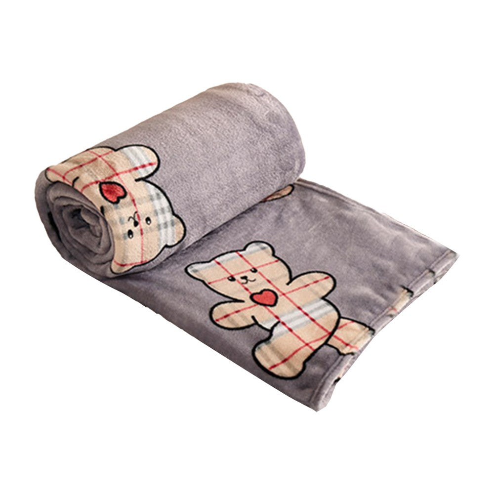 200x230cm Printed Flannel Throw Blanket Soft Sofa Blanket Bear Style