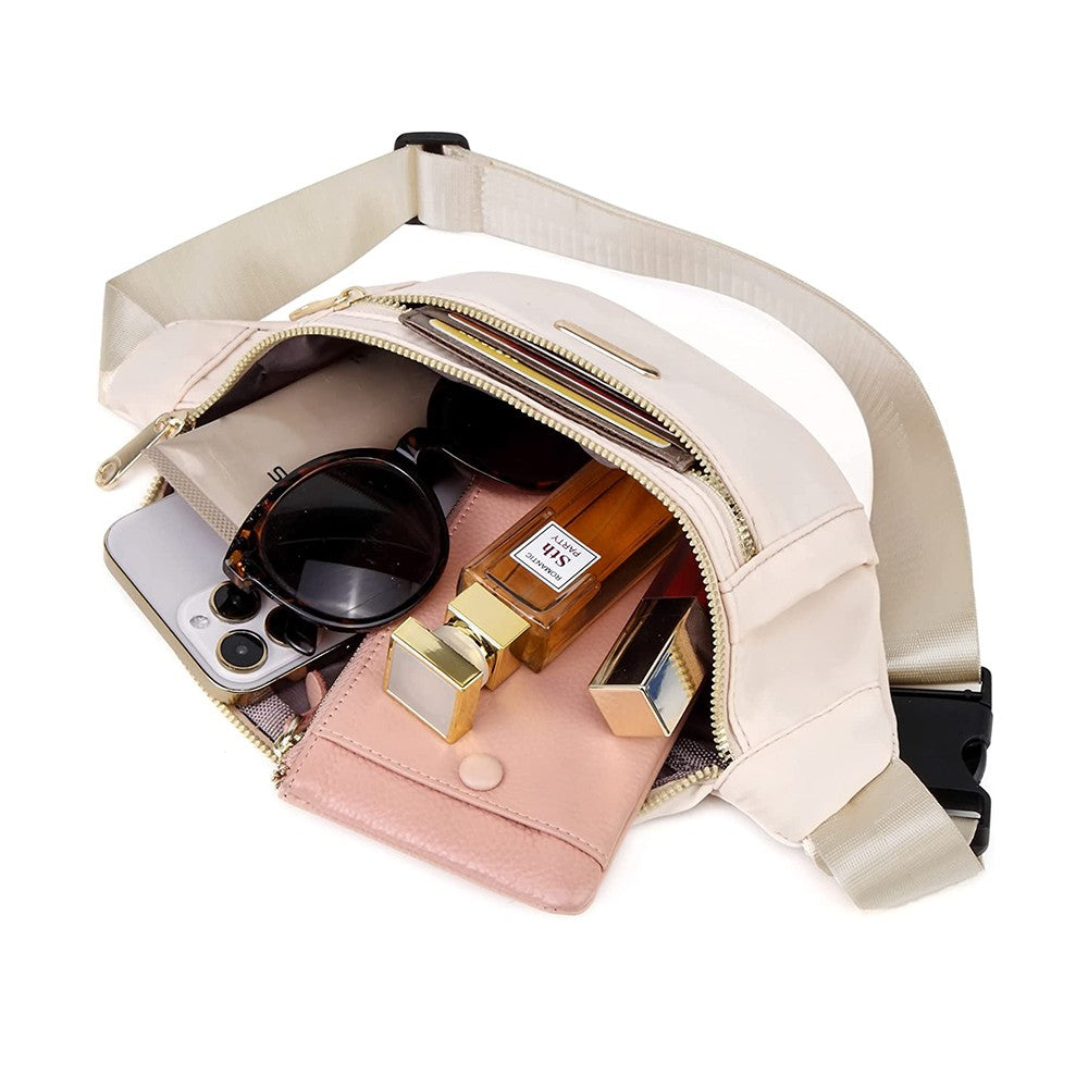 Women Crossbody Fanny Pack Waist Bag Mini Belt Bag for Outdoors Sports Hiking Running Beige