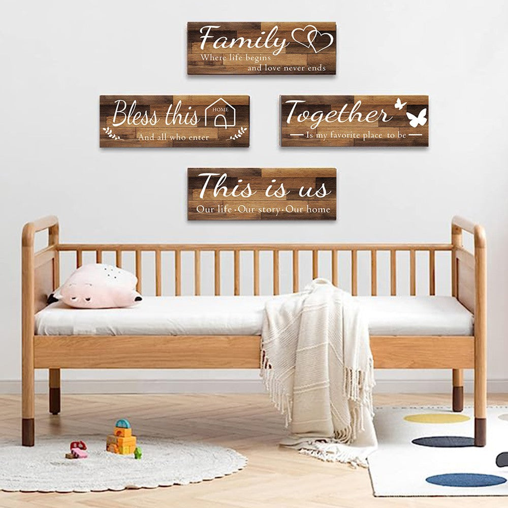 Set of 4Pcs Home Wall Signs Wall Art Decor Farmhouse Entryway Hanging Sign Brown