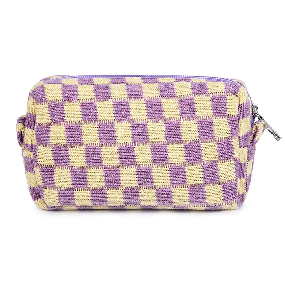 2 Pieces Checkered Makeup Bags Cosmetic Bag Travel Makeup Brushes Storage Bag S Purple+Blue