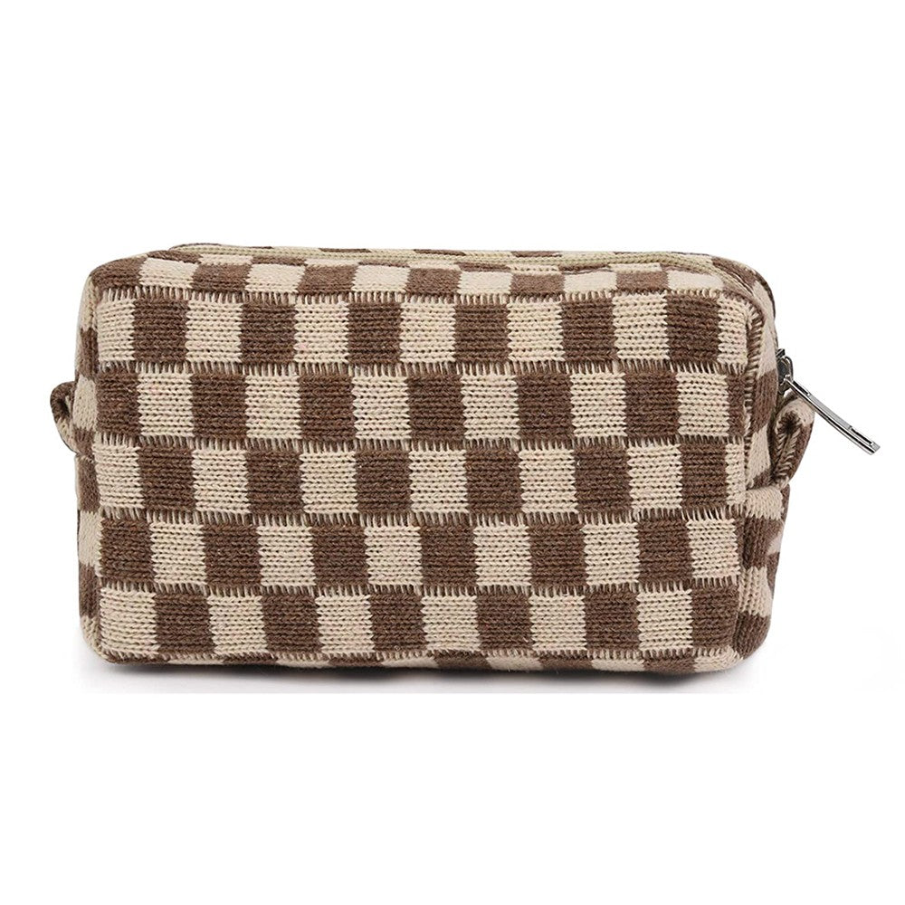 2 Pieces Checkered Makeup Bags Cosmetic Bag Travel Makeup Brushes Storage Bag S Black+Brown