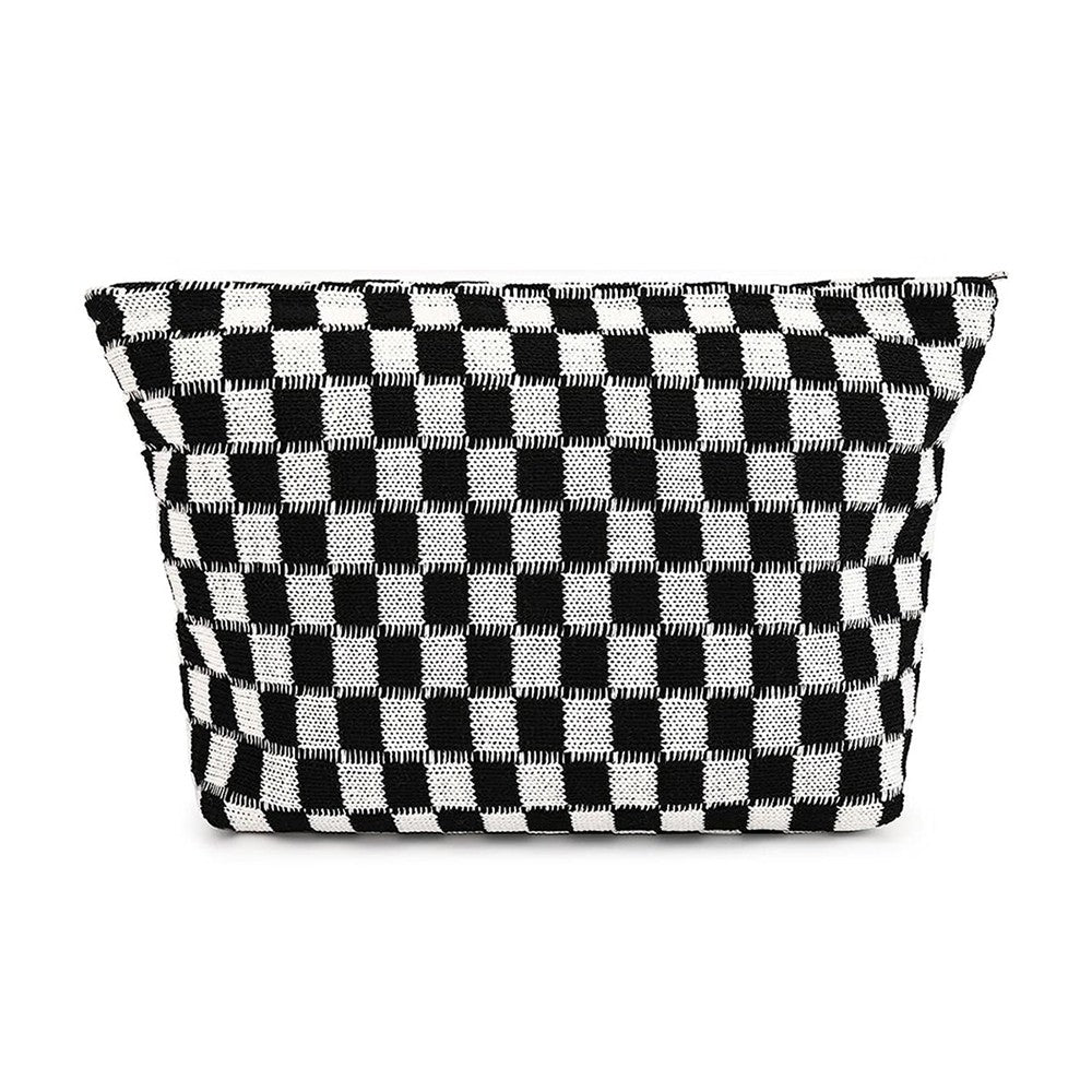 2 Pieces Checkered Makeup Bags Cosmetic Bag Travel Makeup Brushes Storage Bag S+M Black