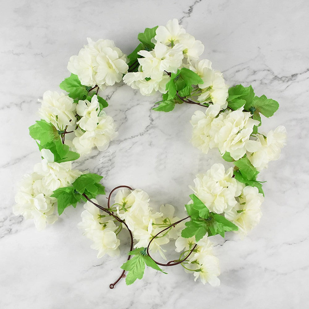 2Pcs 2.3 Meters White Faux Cherry Blossom Flowers Hanging Flowers Garland