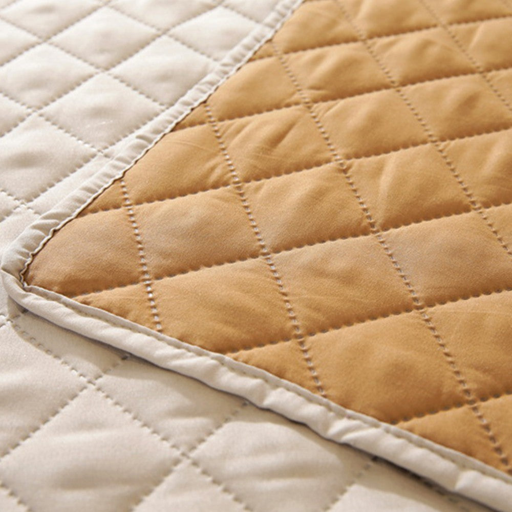 Reversible Water Resistant T-Shaped Sofa Cover Non Slip Couch Slipcover for 4-Seater Khaki