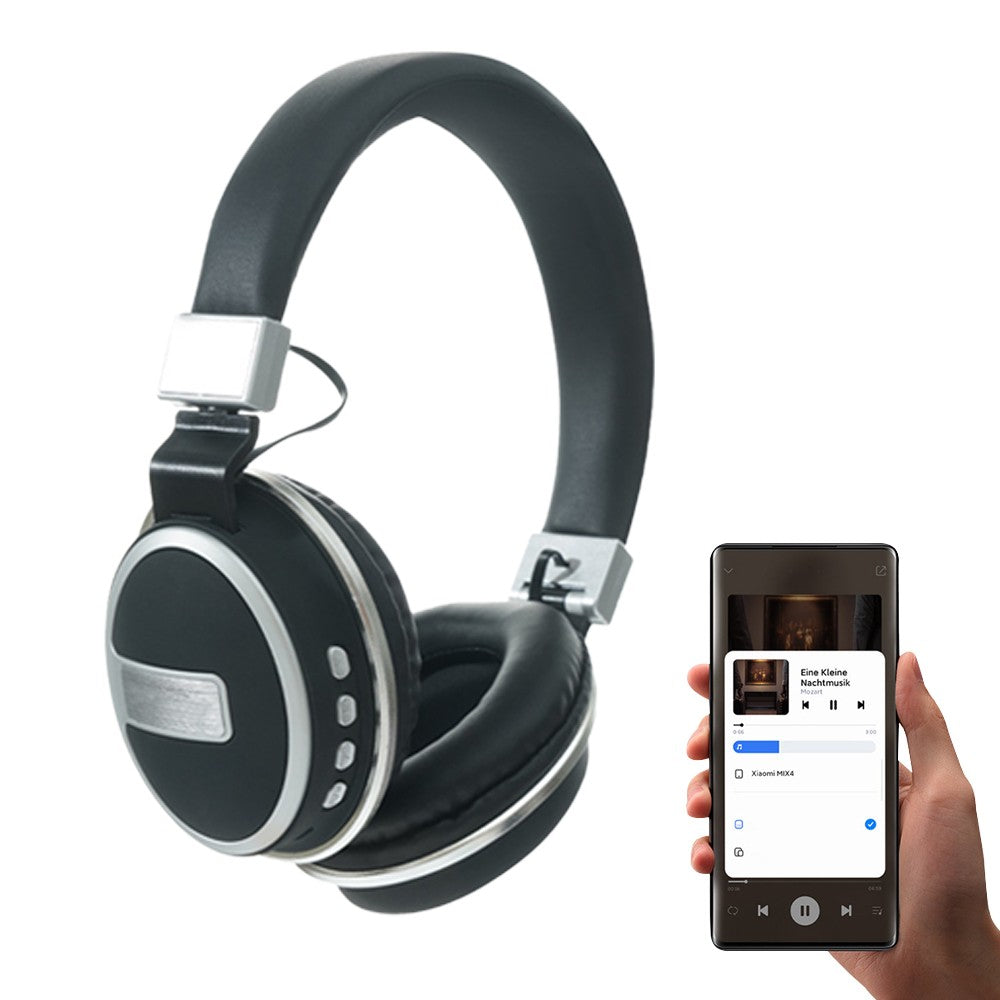 Bluetooth 5.0 Headset Wireless Earphones Rechargeable Headphones with Mic Black