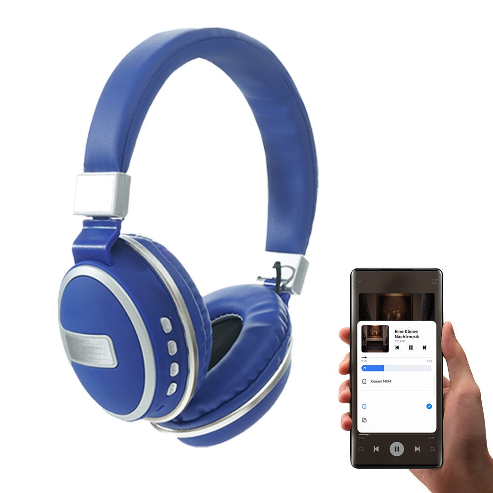 Bluetooth 5.0 Headset Wireless Earphones Rechargeable Headphones with Mic Blue