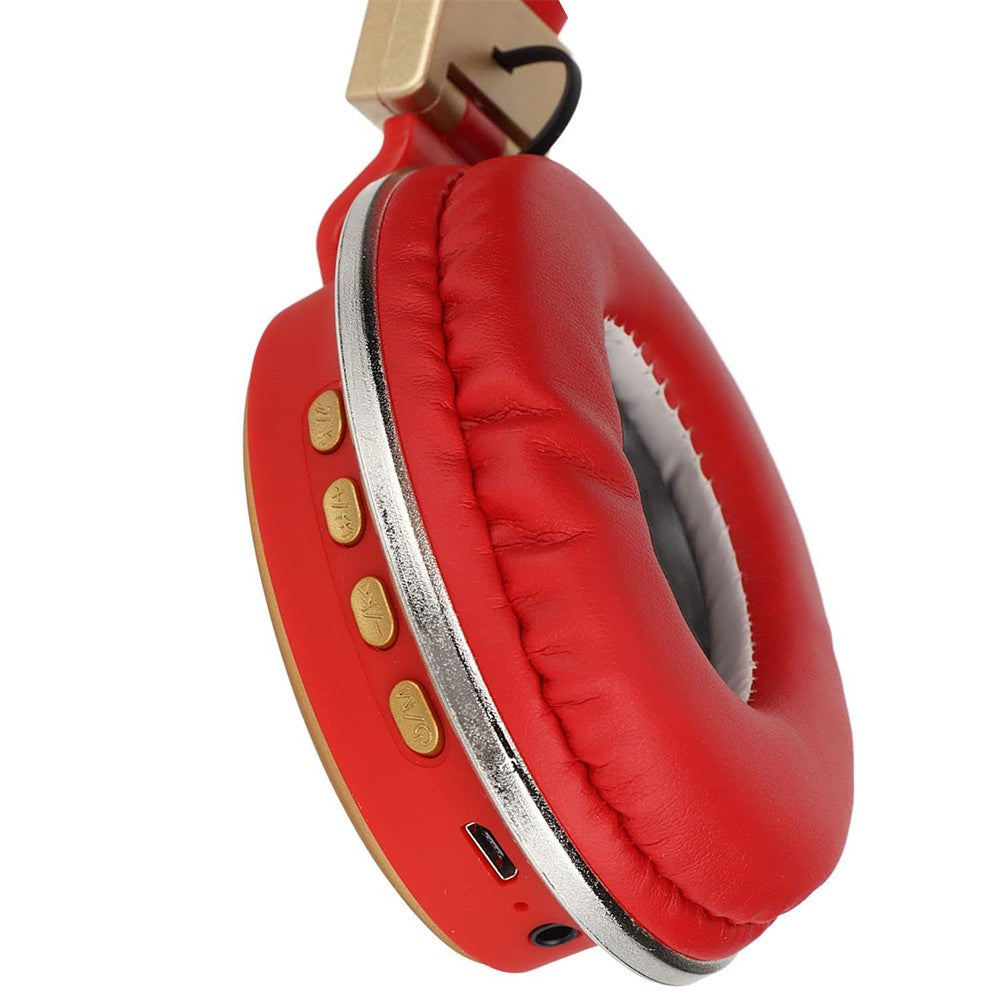 Bluetooth 5.0 Headset Wireless Earphones Rechargeable Headphones with Mic Red
