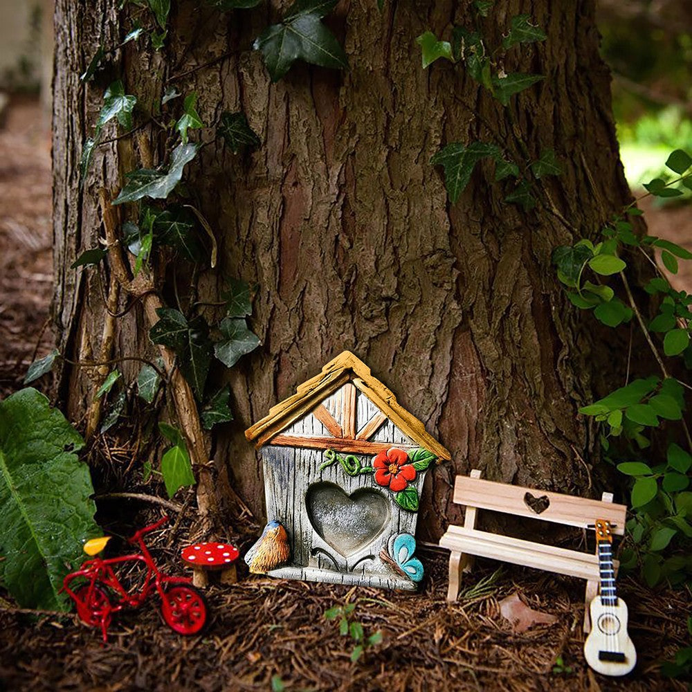 4-Piece Miniature Fairy Door Statue for Tree Wooden Garden Ornaments Set 1