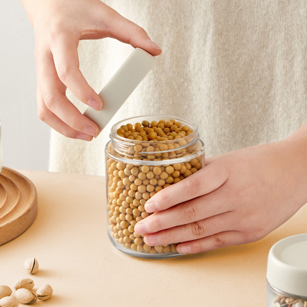 1Pc 450ml Glass Jar Wide Mouth Overnight Oats Container with Beige Lid