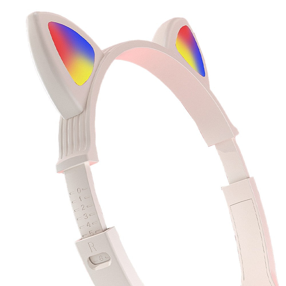 Gaming Headphone Cat Ear Wired Headset with LED Light and Adjustable Microphone Pink