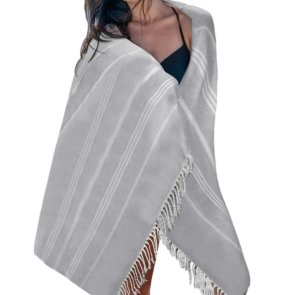 Cotton Beach Towel Quick Dry Towel for Bathing Swimming Travel Light Grey