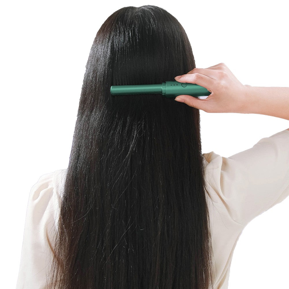 Green Portable Hair Straightener Comb Rechargeable Mini Hair Straightener