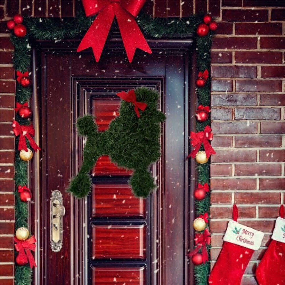 Dog Shaped Christmas Wreath Front Door Artificial Pine Branches Garland Xmas Ornaments - Style 2
