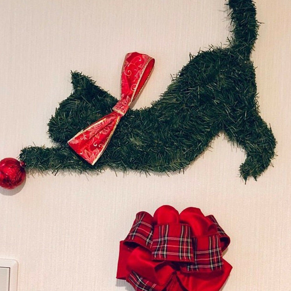 Cat Shaped Christmas Wreath Front Door Artificial Pine Branches Garland Xmas Ornaments - Style 4