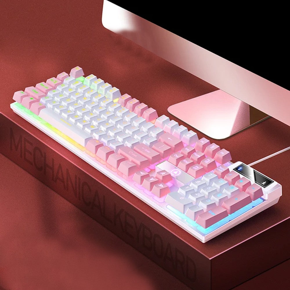 Wired Mechanical Gaming Keyboard with White Backlit - Pink