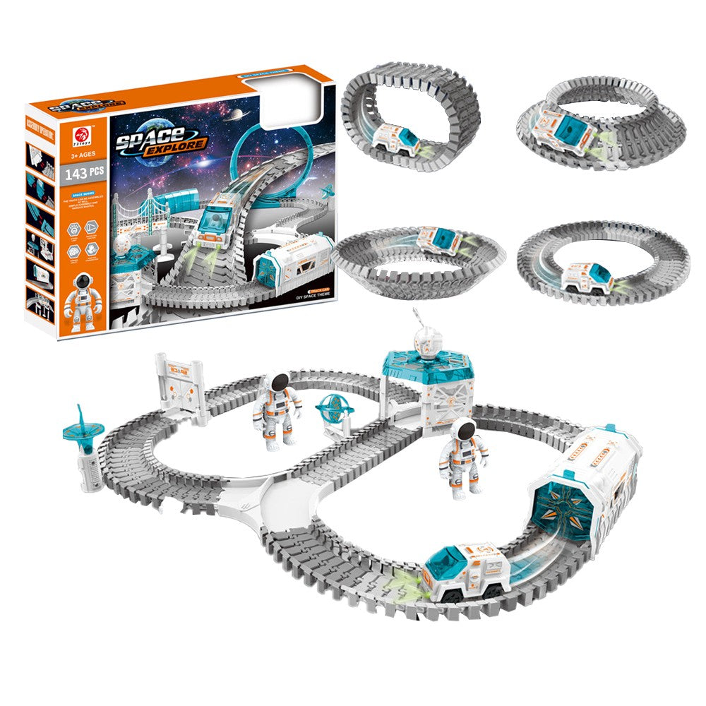 142-Piece Space-themed Railway Track Toy Set with Electric Slot Car