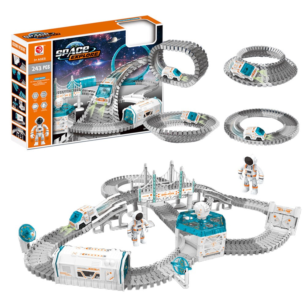 229-Piece Space-themed Railway Track Toy Set with Electric Slot Car