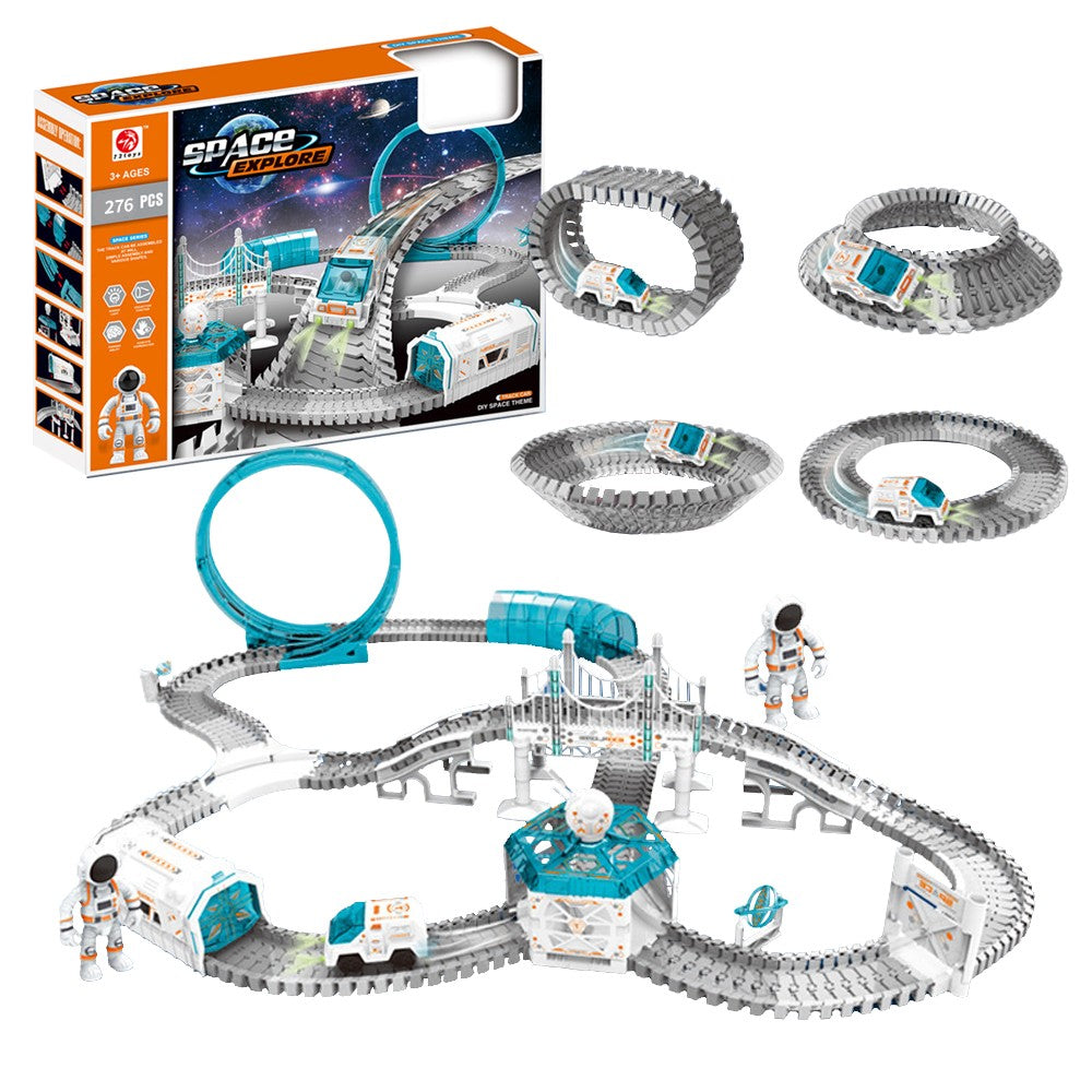 275-Piece Space-themed Railway Track Toy Set with Electric Slot Car
