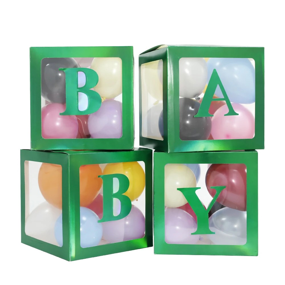 1 Set of 4 Clear Christmas Balloon Boxes with 26 Letters from A to Z - Green