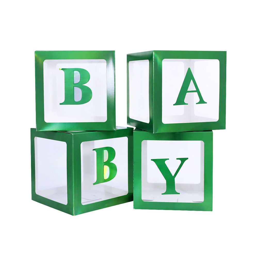 1 Set of 4 Clear Christmas Balloon Boxes with 26 Letters from A to Z - Green