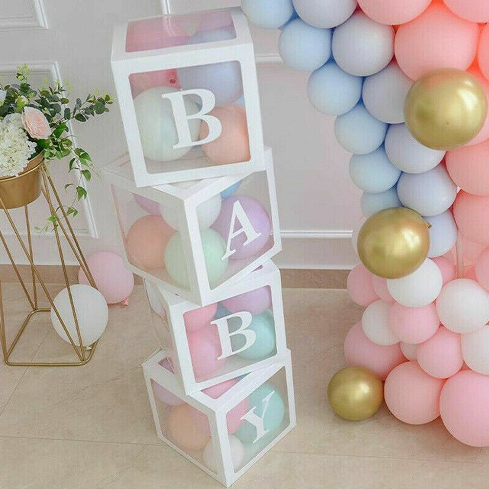 1 Set of 4 Clear Christmas Balloon Boxes with 26 Letters from A to Z - White