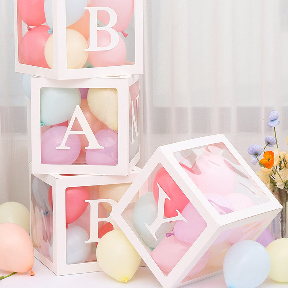 1 Set of 4 Clear Christmas Balloon Boxes with 26 Letters from A to Z - White