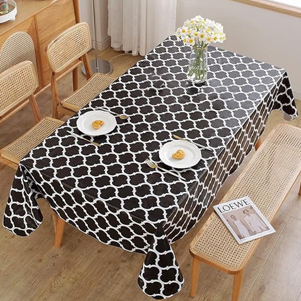 Moroccan Pattern Tablecloth Rectangle Dining Table Cover Christmas Decor - Black