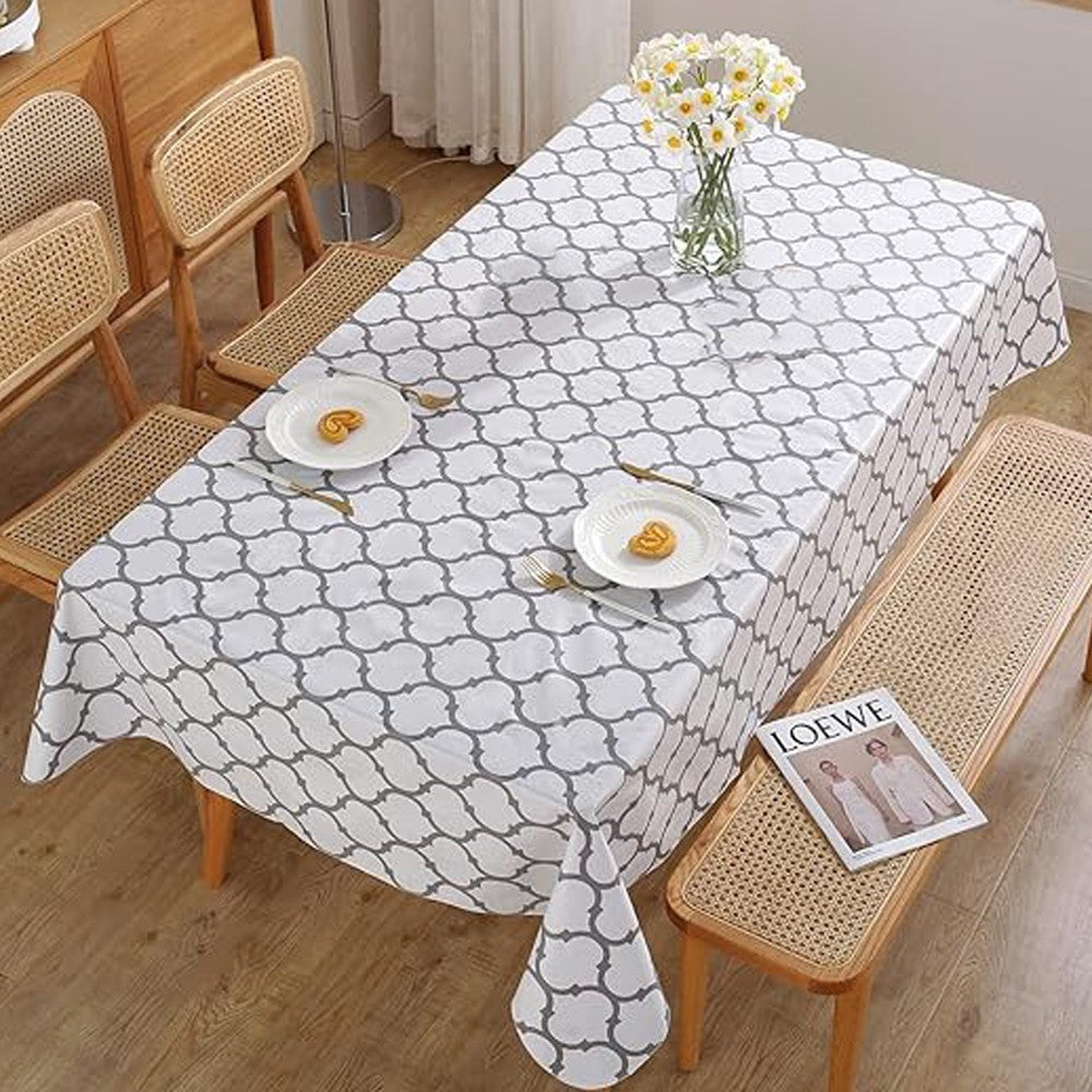 Moroccan Pattern Tablecloth Rectangle Dining Table Cover Christmas Decor - White