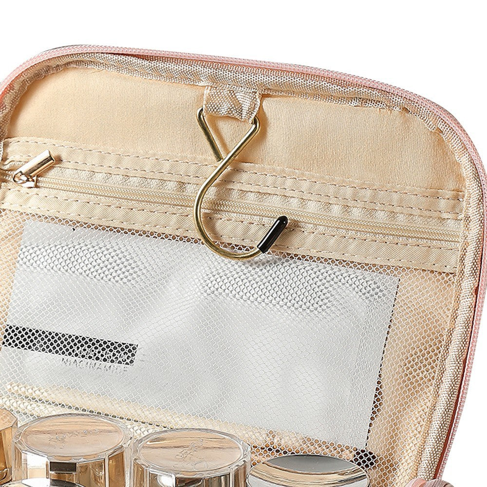 1Pc Clear Makeup Bag Travel Toiletry Bag Cosmetic Bag with Hook - Pink
