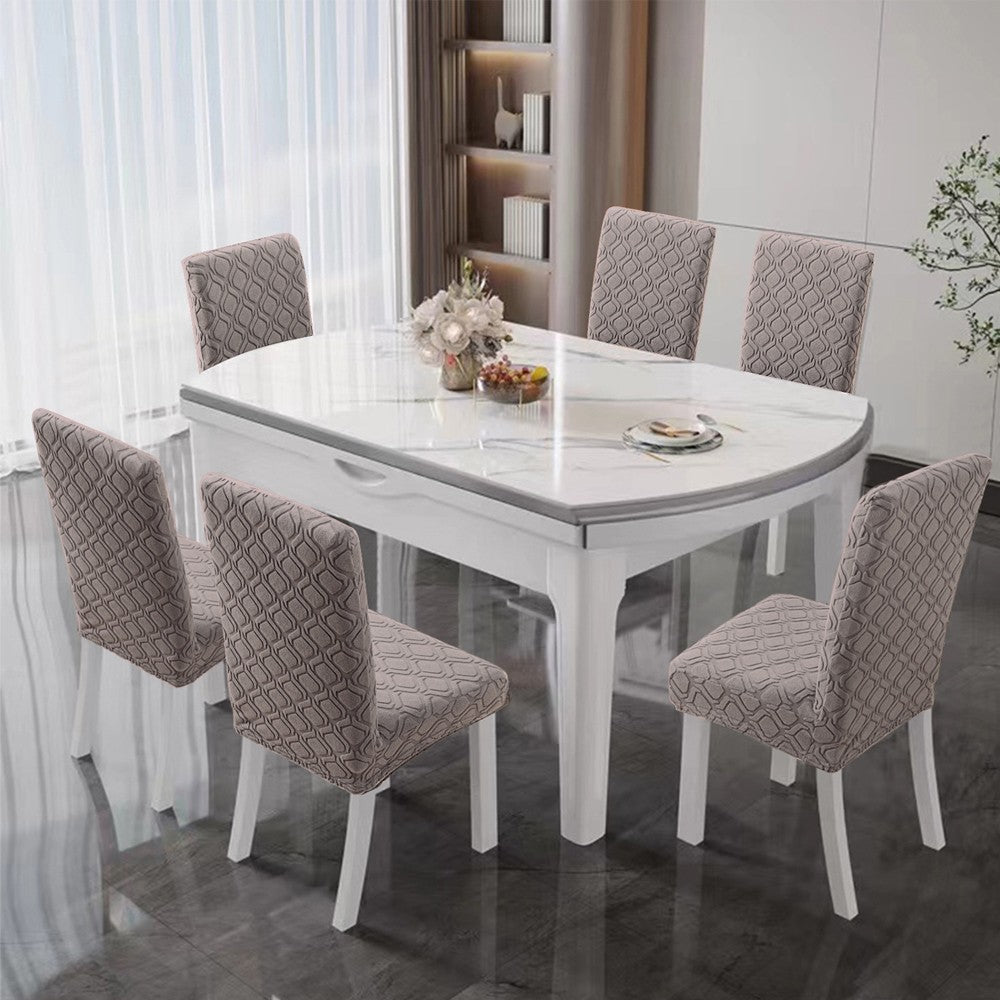 2Pcs Jacquard Dining Chair Cover Stretch Chair Protector Cover - Khaki