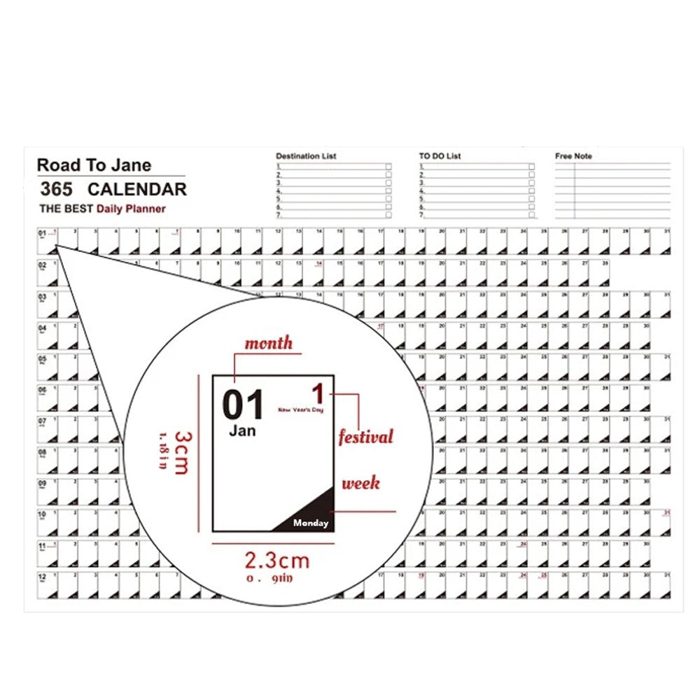 1Pc 2024 Annual Wall Calendar Daily Schedule Planner with Stickers