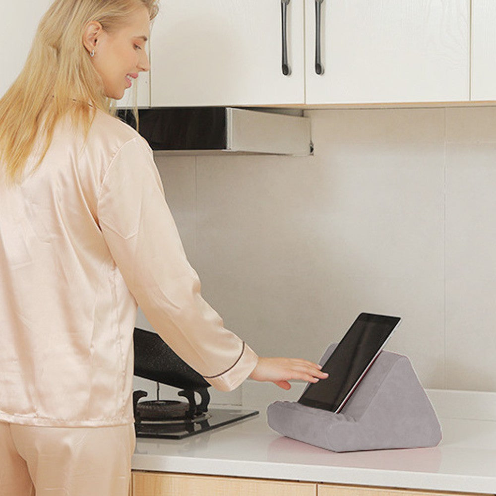 Multi-Angle Tablet Stand Pillow Pad Phone Holder Dock with 2 Pockets - Grey