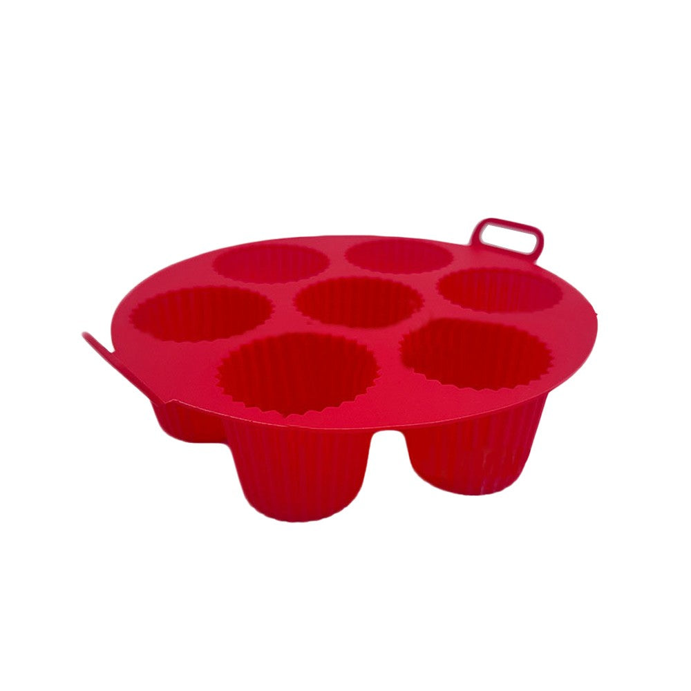 1Pc 7-Cavity Silicone Cupcake Mold Non Stick Muffin Baking Cups - Red